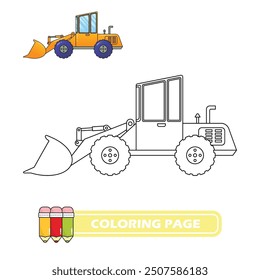 Bulldozer Coloring Page Colored Illustration