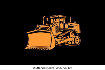 Bulldozer Construction Equipment Machine Vector, bulldozer machine monochrome icon, on white background, vector coloring book