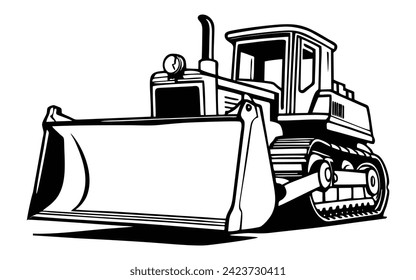 Bulldozer Construction Equipment Machine Vector, bulldozer machine monochrome icon, on white background, vector coloring book