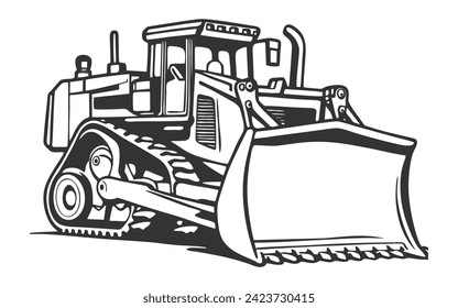 Bulldozer Construction Equipment Machine Vector, bulldozer machine monochrome icon, on white background, vector coloring book