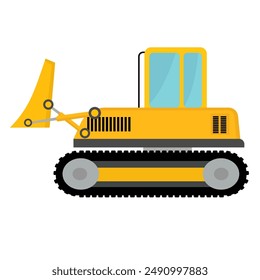 Bulldozer construction machine vector illustration, yellow bulldozer flat icon, construction equipment transportation