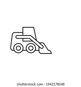 bulldozer, construction machinery icon in flat black line style, isolated on white background 