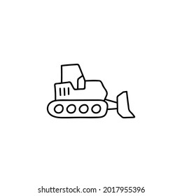 bulldozer, icono de maquinaria de construcción en línea negra plana, aislado en fondo blanco 