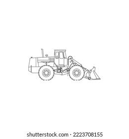 bulldozer, construction machinery, line drawing illustration