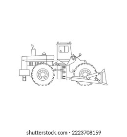 bulldozer, construction machinery, line drawing illustration