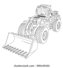  Bulldozer, Construction Machinery, Line Drawing Illustration