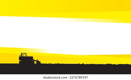 Bulldozer at the construction site on yellow background.Vector illustration of the industrial machinery for construction business design elements. 