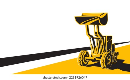 Bulldozer at the construction site on yellow background.Vector illustration of the industrial machinery for construction business design elements. 