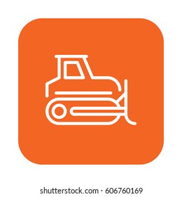 Bulldozer, crawler flat line icon, linear vector sign on colorful rounded square button isolated on white. Symbol, logo illustration. Flat design, pixel perfect