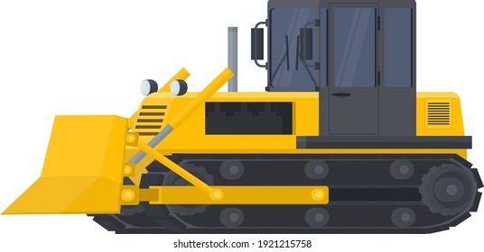 Bulldozer. Crawler tractor, vector illustration