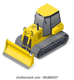 Bulldozer detailed isometric icon vector graphic illustration