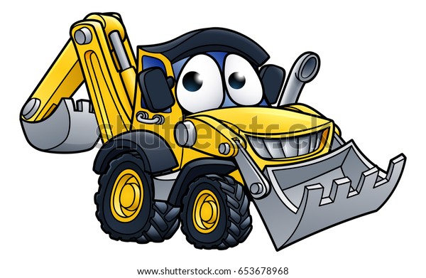 Bulldozer Digger Construction Vehicle Cartoon Character Stock Vector ...