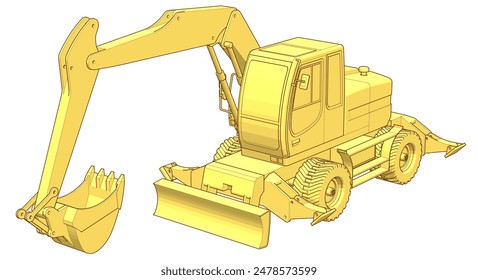 bulldozer and excavator 3d illustration