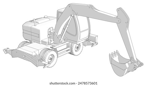 bulldozer and excavator 3d illustration