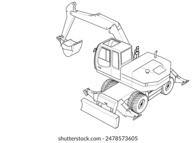 bulldozer and excavator 3d illustration