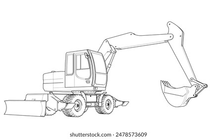 bulldozer and excavator 3d illustration