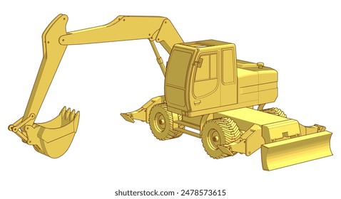 bulldozer and excavator 3d illustration