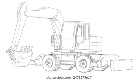 bulldozer and excavator 3d illustration