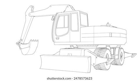 bulldozer and excavator 3d illustration