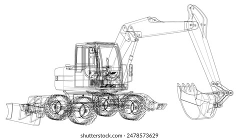 bulldozer and excavator 3d illustration