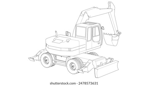 bulldozer and excavator 3d illustration