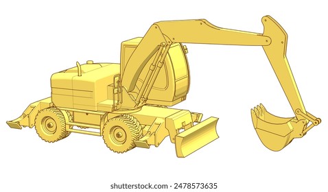 bulldozer and excavator 3d illustration