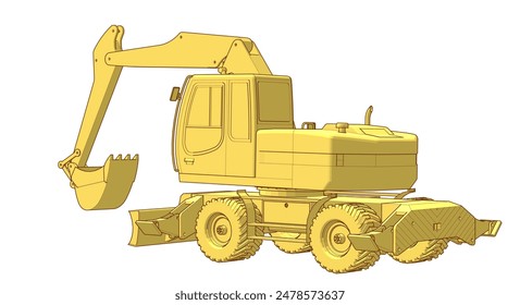 bulldozer and excavator 3d illustration