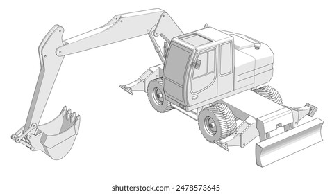 bulldozer and excavator 3d illustration