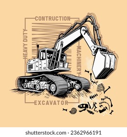 Bulldozer excavator in action, vector illustration