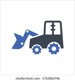 Bulldozer, excavator icon, vector graphics