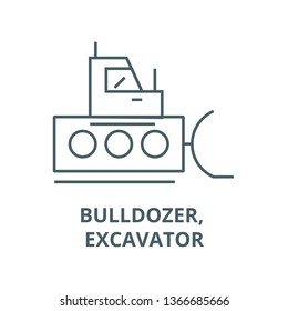 Bulldozer, excavator line icon, vector. Bulldozer, excavator outline sign, concept symbol, flat illustration