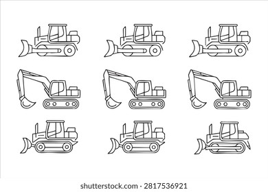 Bulldozer and Excavator Minimal Line Vector Set