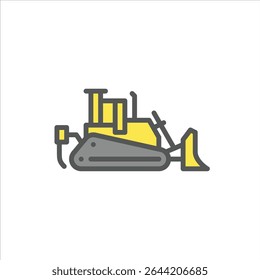 Bulldozer preenchido ícone de contorno. ilustração de linha de cor do veículo de construção.