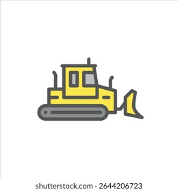 Bulldozer preenchido ícone de contorno. ilustração de linha de cor do veículo de construção.