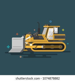 Bulldozer. Flat cartoon style vector illustration. Flat design. Colorful illustrations.