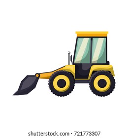 bulldozer flat icon colorful silhouette with half shadow vector illustration