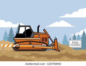bulldozer flat vector style on the site