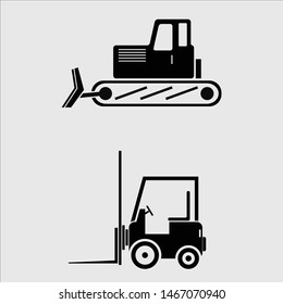 Bulldozer and forklift icon black color