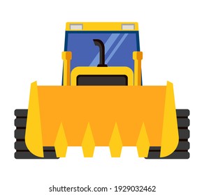 Bulldozer Front View. Special Machinery In Cartoon Style.