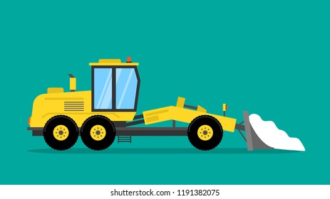 bulldozer grader snow drift remover flat illustration
