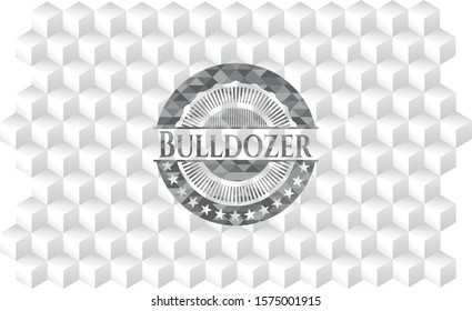 Bulldozer grey emblem with geometric cube white background