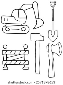 Bulldozer, Hammer, Axe Construction Vector tools are digital resources for architects, engineers, and designers tools typically use vector graphics to create precise,scalable illustrations.