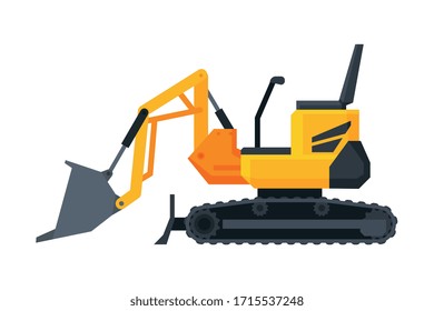 Bulldozer Heavy Construction Machine, Special Transport, Side View Flat Vector Illustration