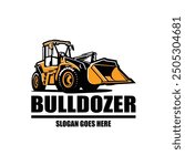 Bulldozer heavy duty construction logo vector design isolated illustration. Best for construction related industry