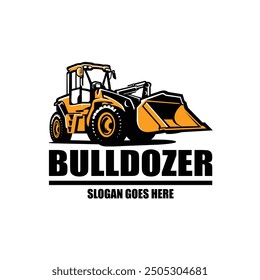 Bulldozer heavy duty construction logo vector design isolated illustration. Best for construction related industry