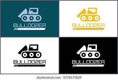 Bulldozer heavy duty vehicle silhouette logo set template design