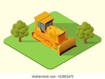 bulldozer heavy machine vector isometric illustration. 3d earthmover
