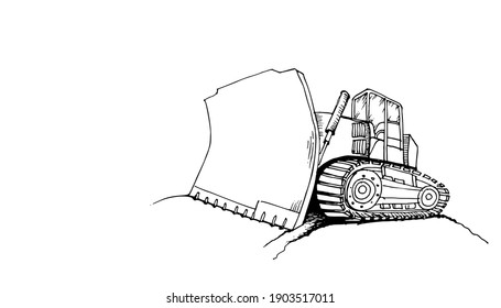 Bulldozer. Heavy Machinery. Building Machines. Construction site. Hand drawn vector illustration.