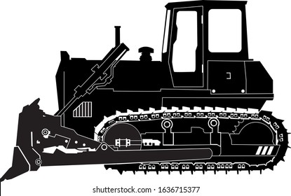 Bulldozer heavy vehicle silhouette on white background