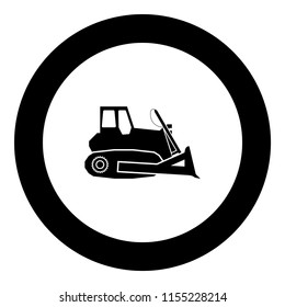 Bulldozer icon black color in round circle